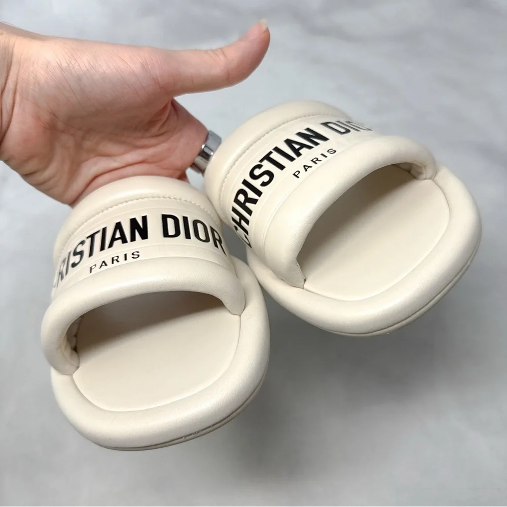 Christian Dior Every-D Logo Lambskin Leather Flat Slide Mule Sandal Shoes 39.5